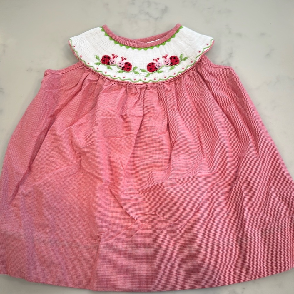 Zucchini smocked ladybug red gingham dress 2T